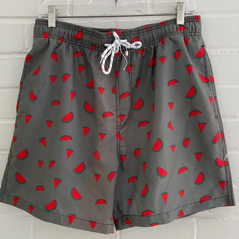Kurt Creation Francaise Gray Watermelon Print Mens Swim Shorts Size L